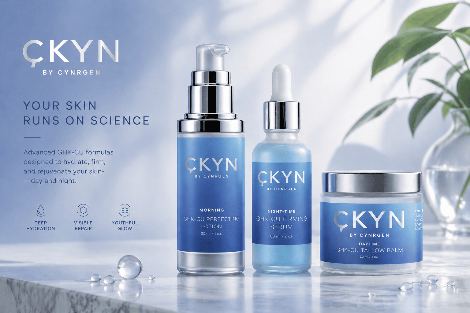 CKYN by Cynrgen GHK-Cu skincare product lineup