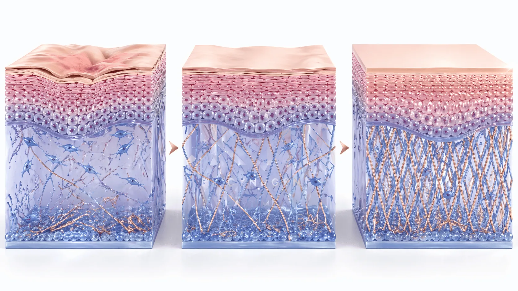 GHK-Cu copper peptide skincare shown in three visual stages
